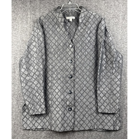 Coldwater Creek Jackets & Blazers - Coldwater Creek Womens XL Gray Textured Diamond Button Front Jacket Blazer